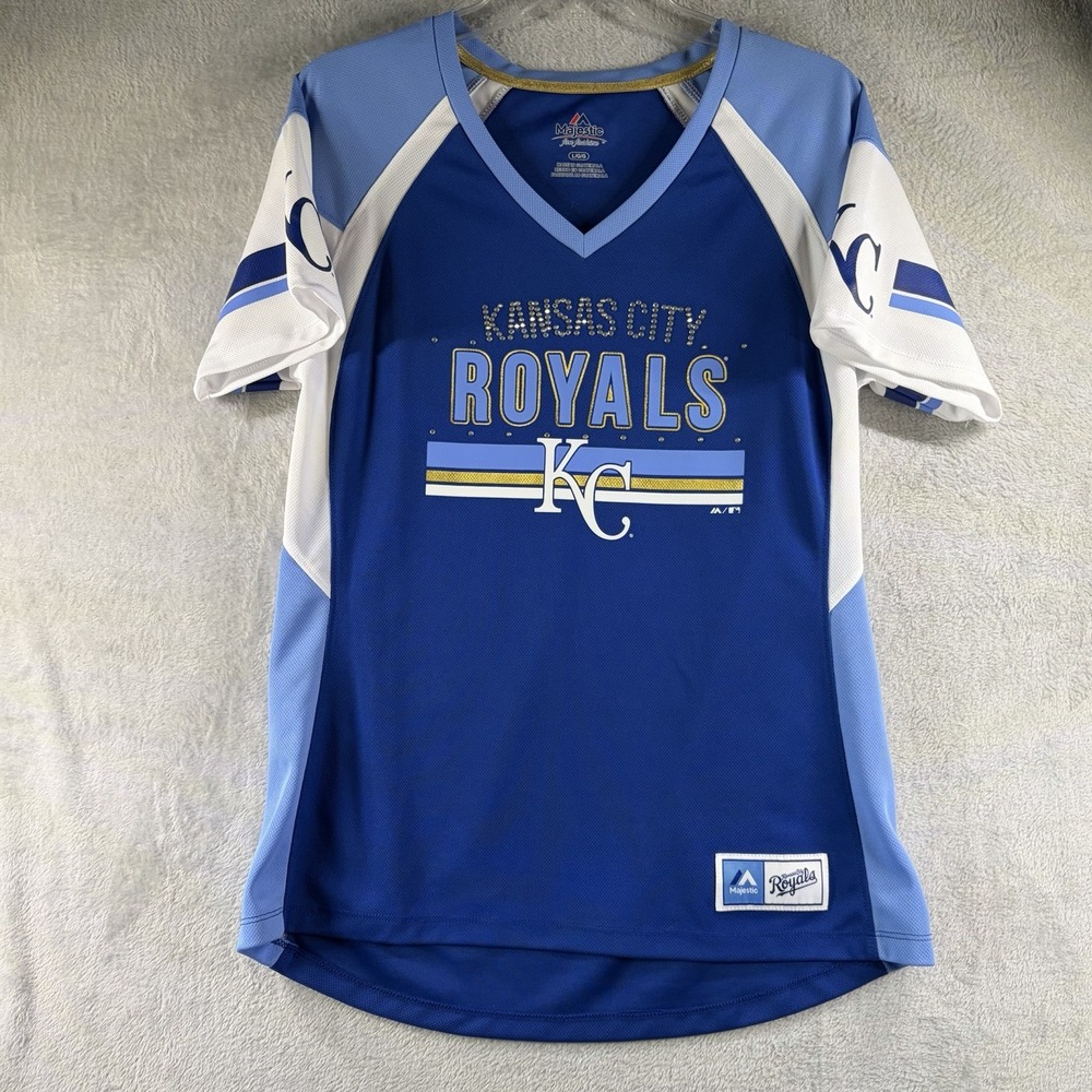 Kansas City Royals Womens Jersey‎ L Majestic Fan Fashion Rhinestone MLB